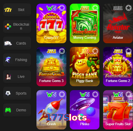 Main screen of 177Slots game page for PK players